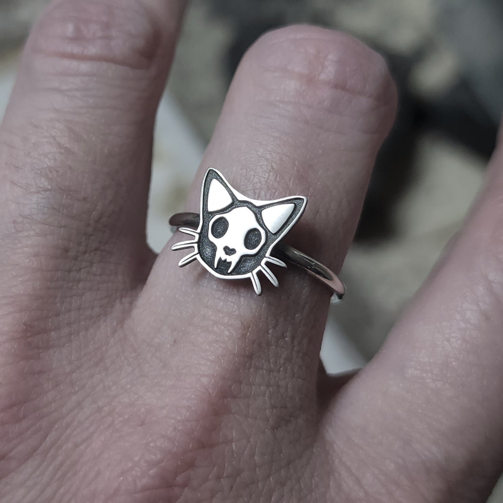Skull Cat Ring - Metal Lotus