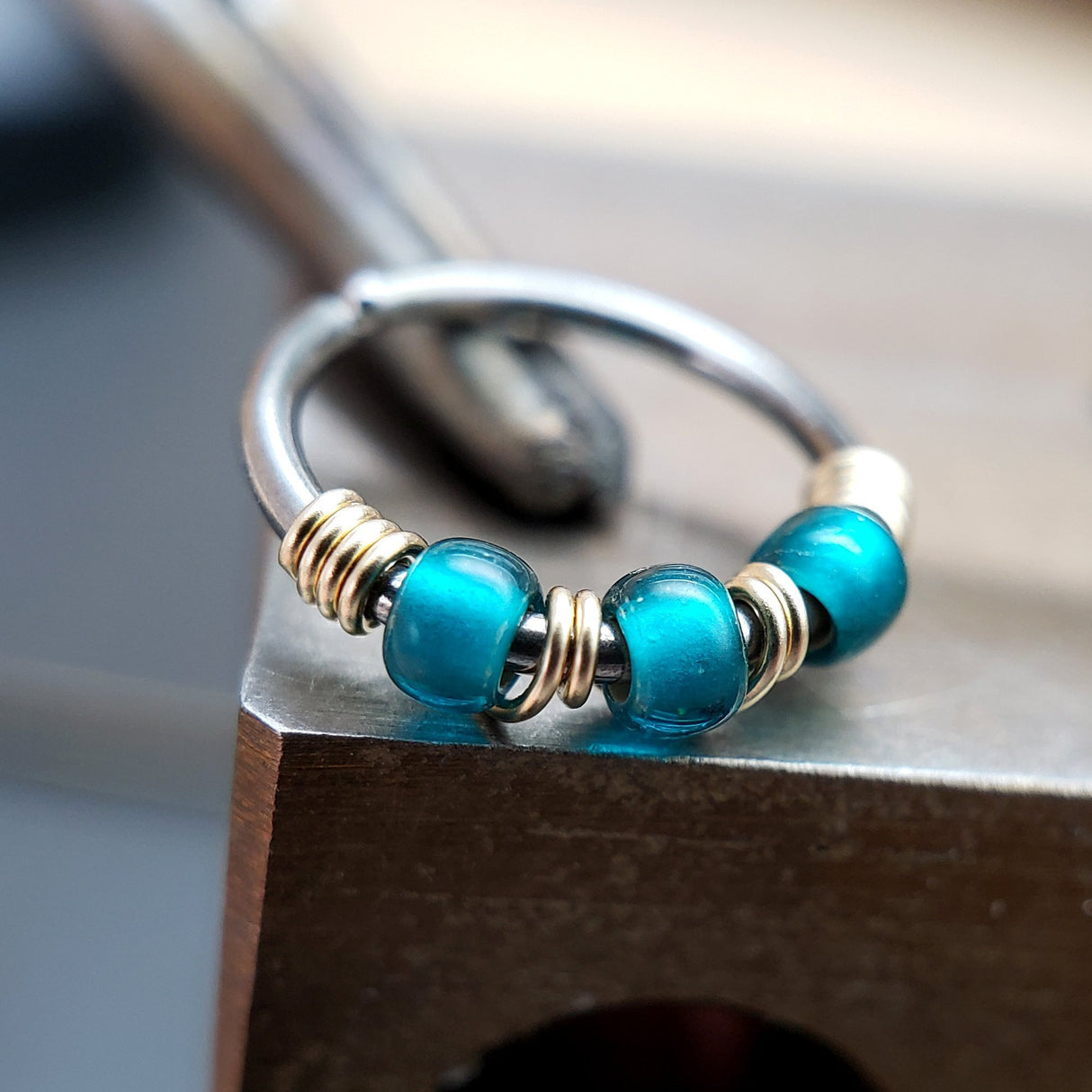 Tidal - Teal Nose Ring Hoop - Metal Lotus