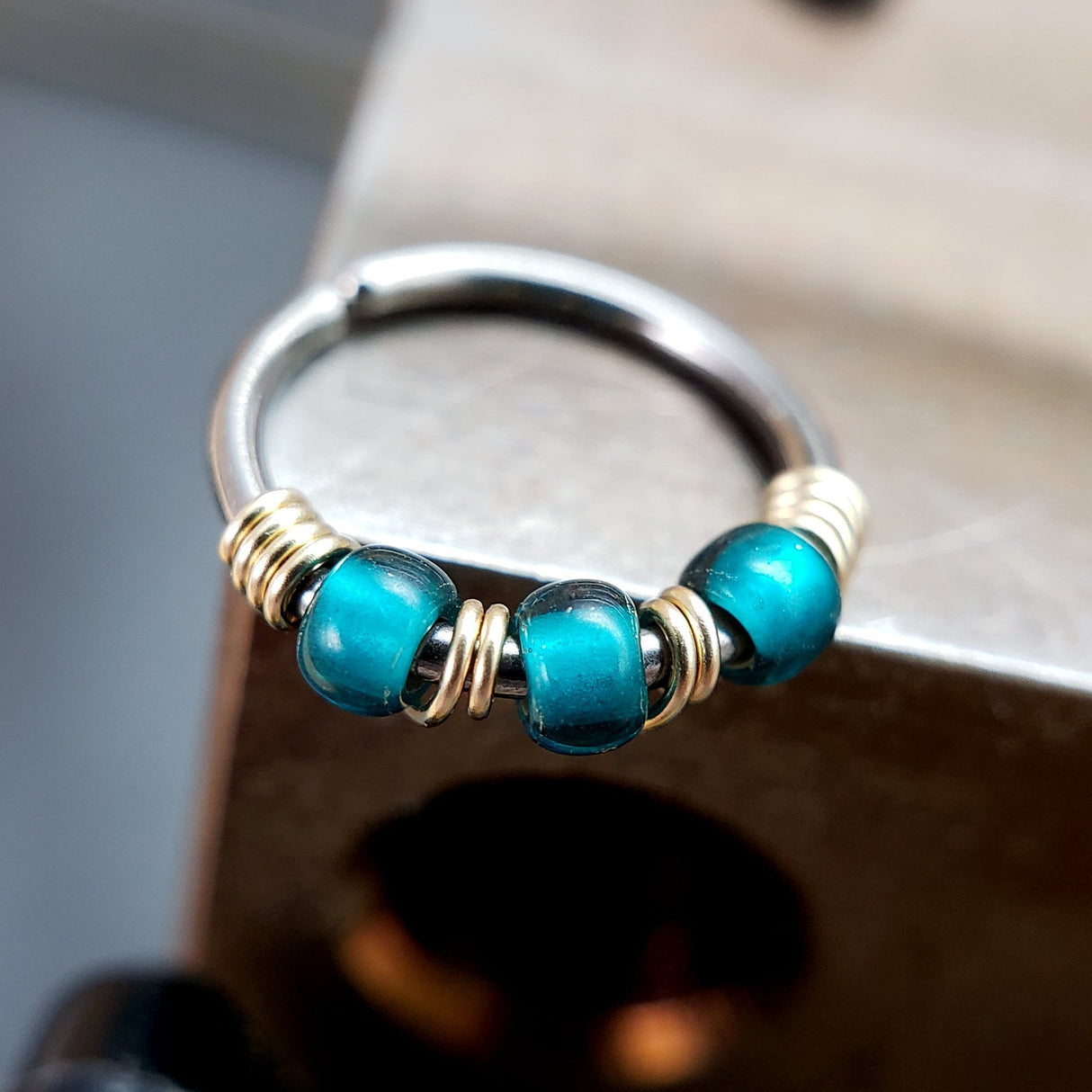 Tidal - Teal Nose Ring Hoop - Metal Lotus
