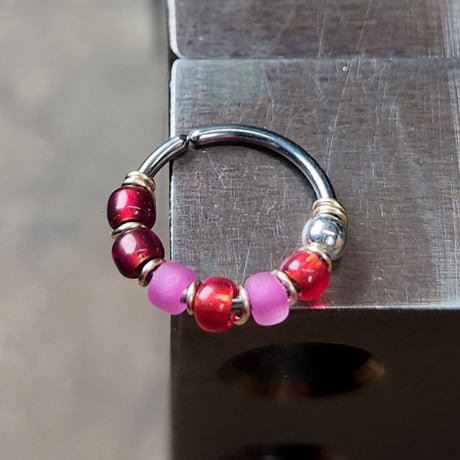 Valentine's Day - Pink + Red Beaded Nose Ring Hoop - Metal Lotus