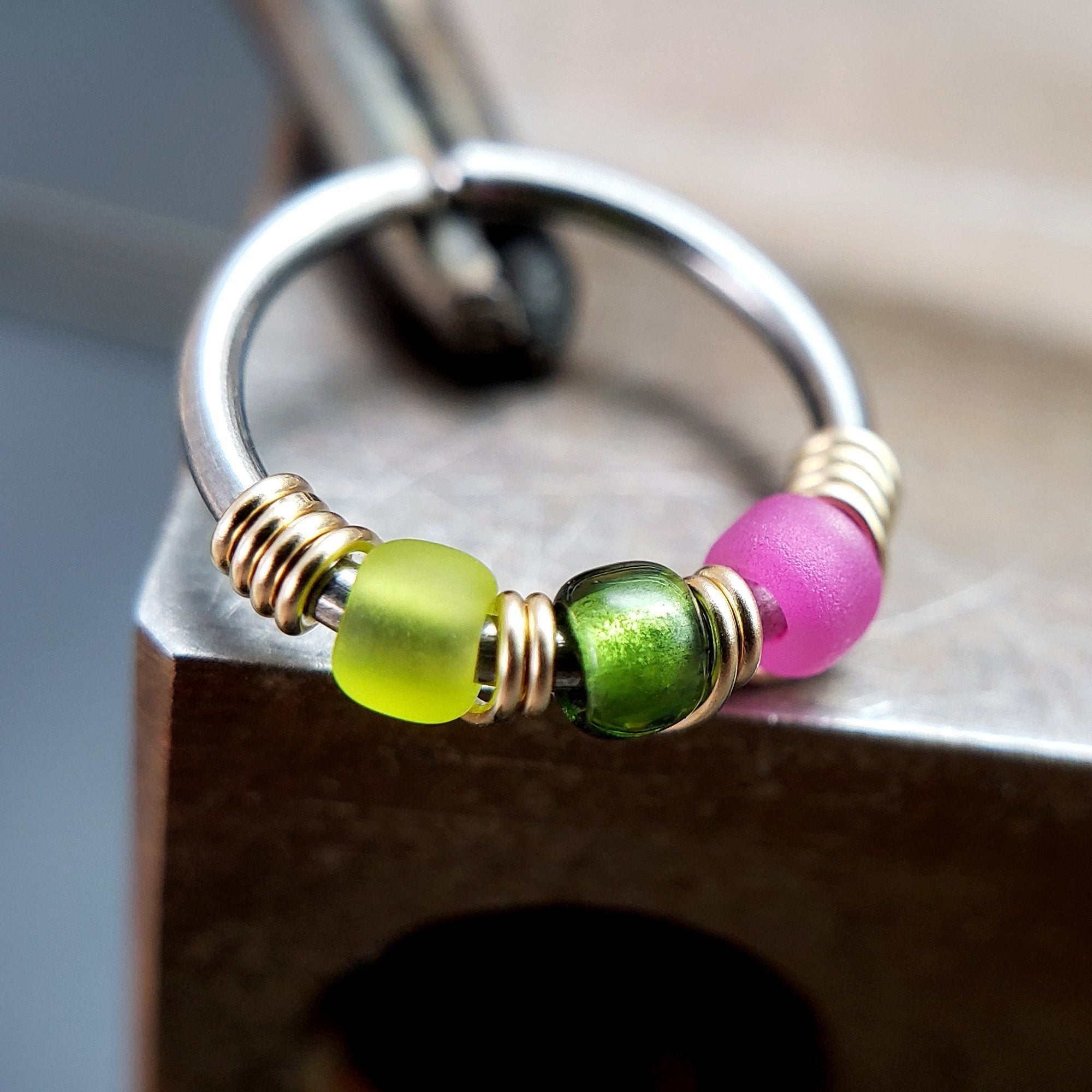 Watermelon - Green & Pink Nose Ring Hoop - Metal Lotus