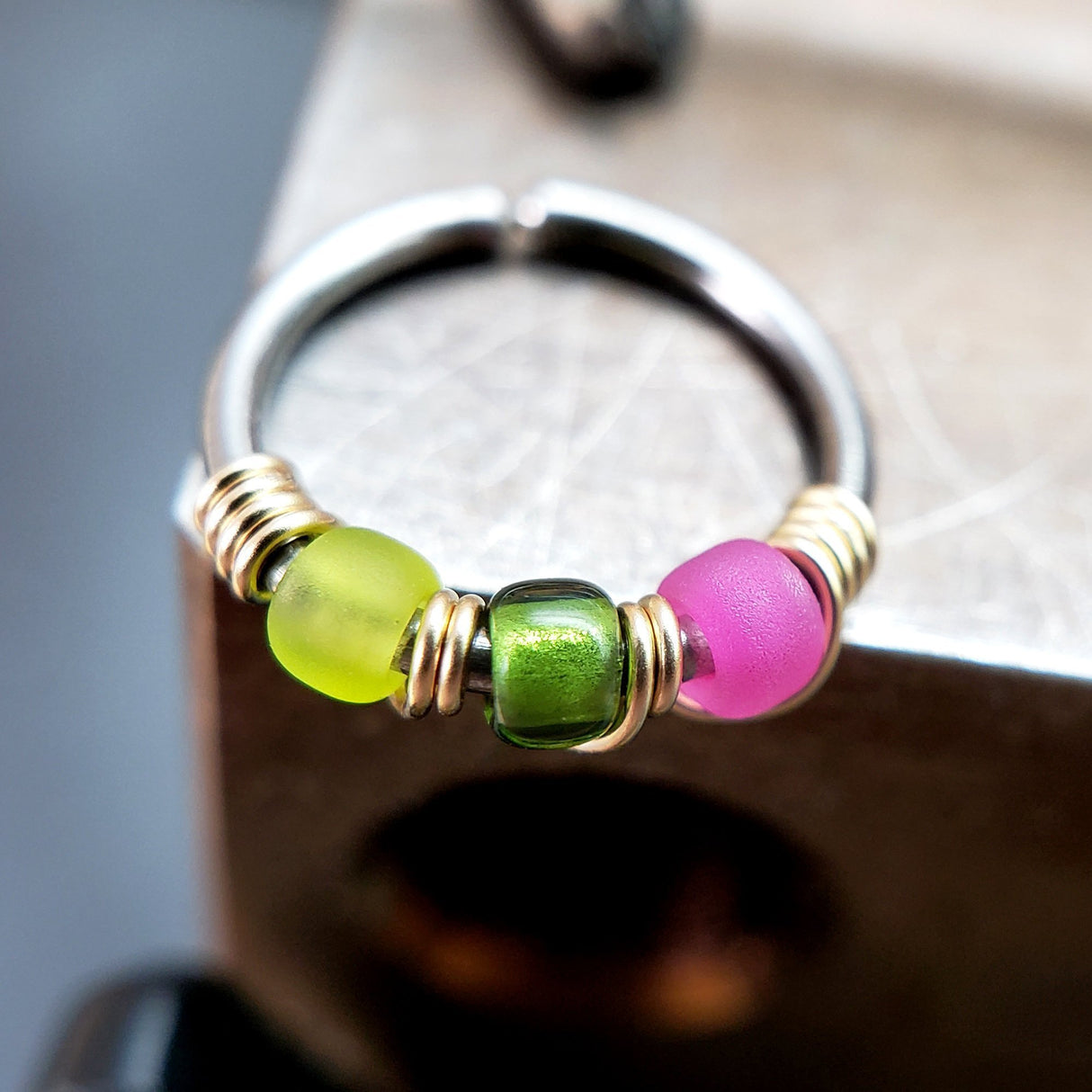Watermelon - Green & Pink Nose Ring Hoop - Metal Lotus