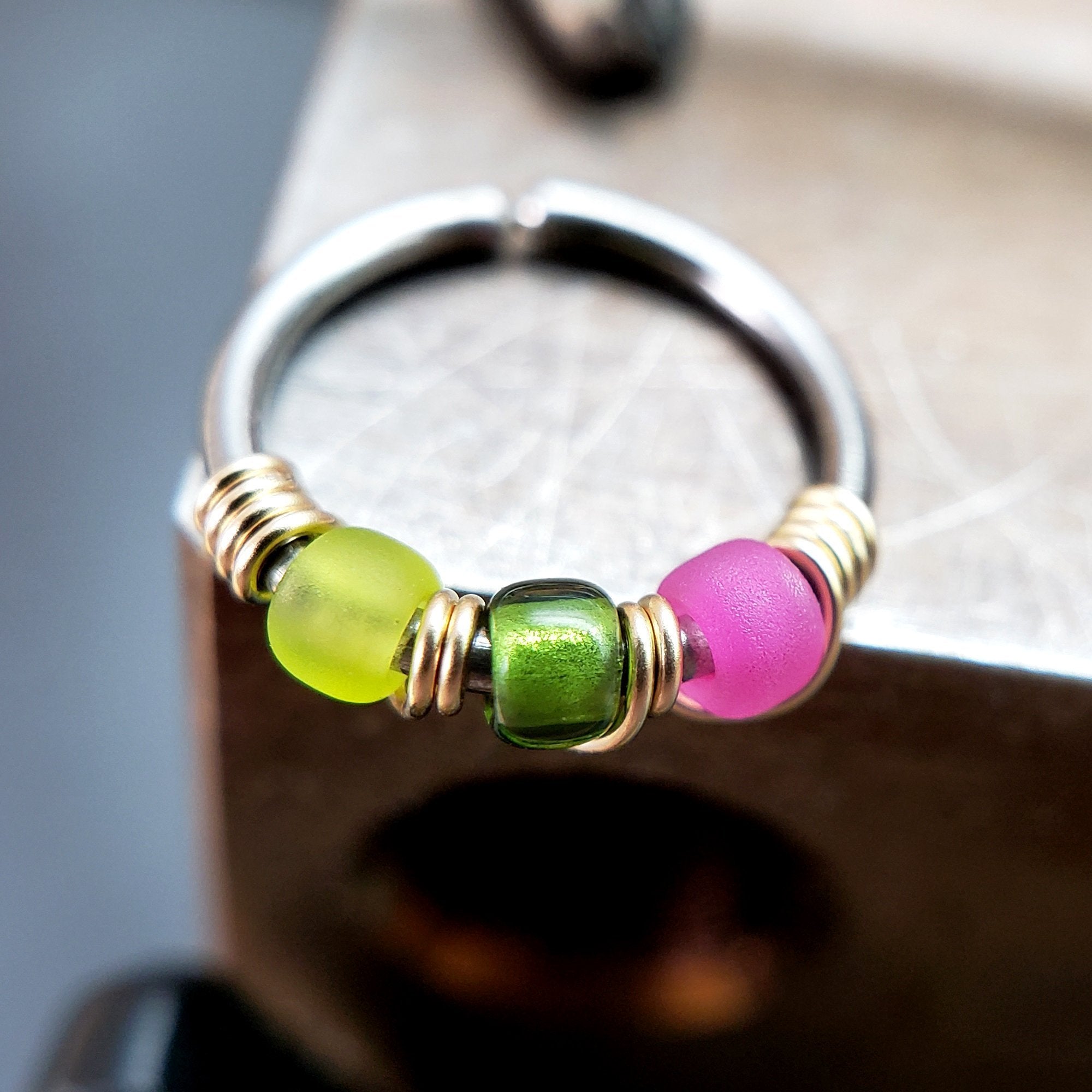 Watermelon - Green & Pink Nose Ring Hoop - Metal Lotus