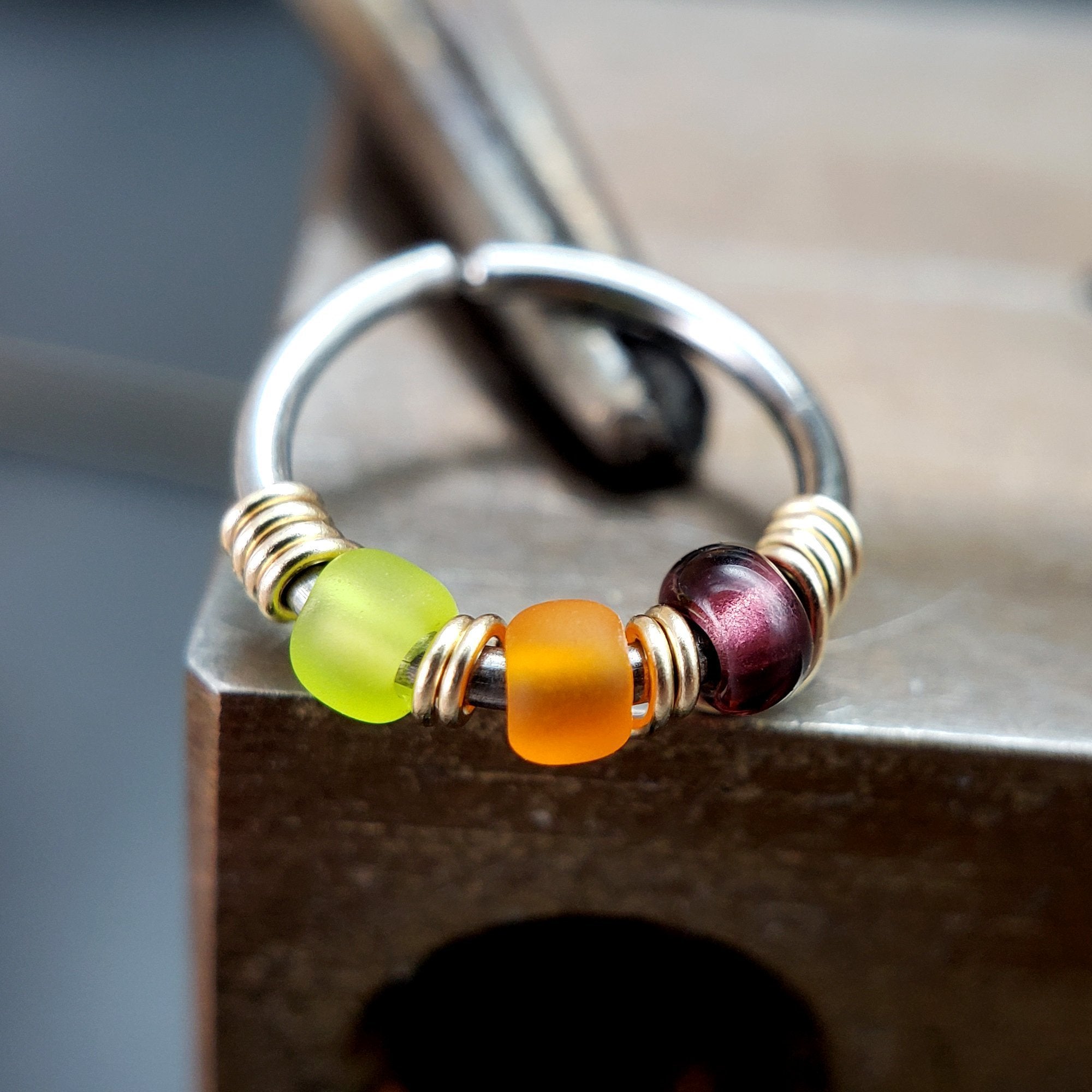 Witch's Brew - Green, Orange & Purple Nose Ring Hoop - Metal Lotus