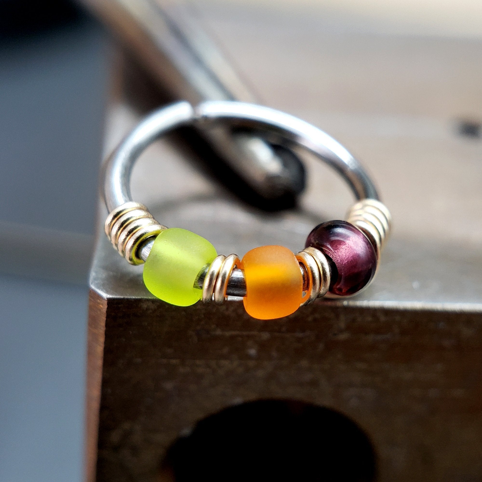 Witch's Brew - Green, Orange & Purple Nose Ring Hoop - Metal Lotus