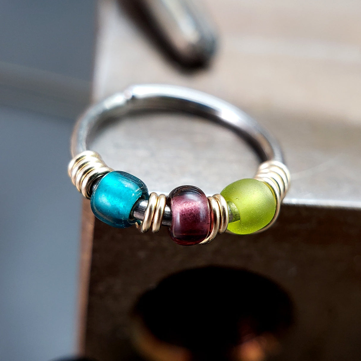 Wizard's Hat - Teal, Purple & Green Nose Ring Hoop - Metal Lotus