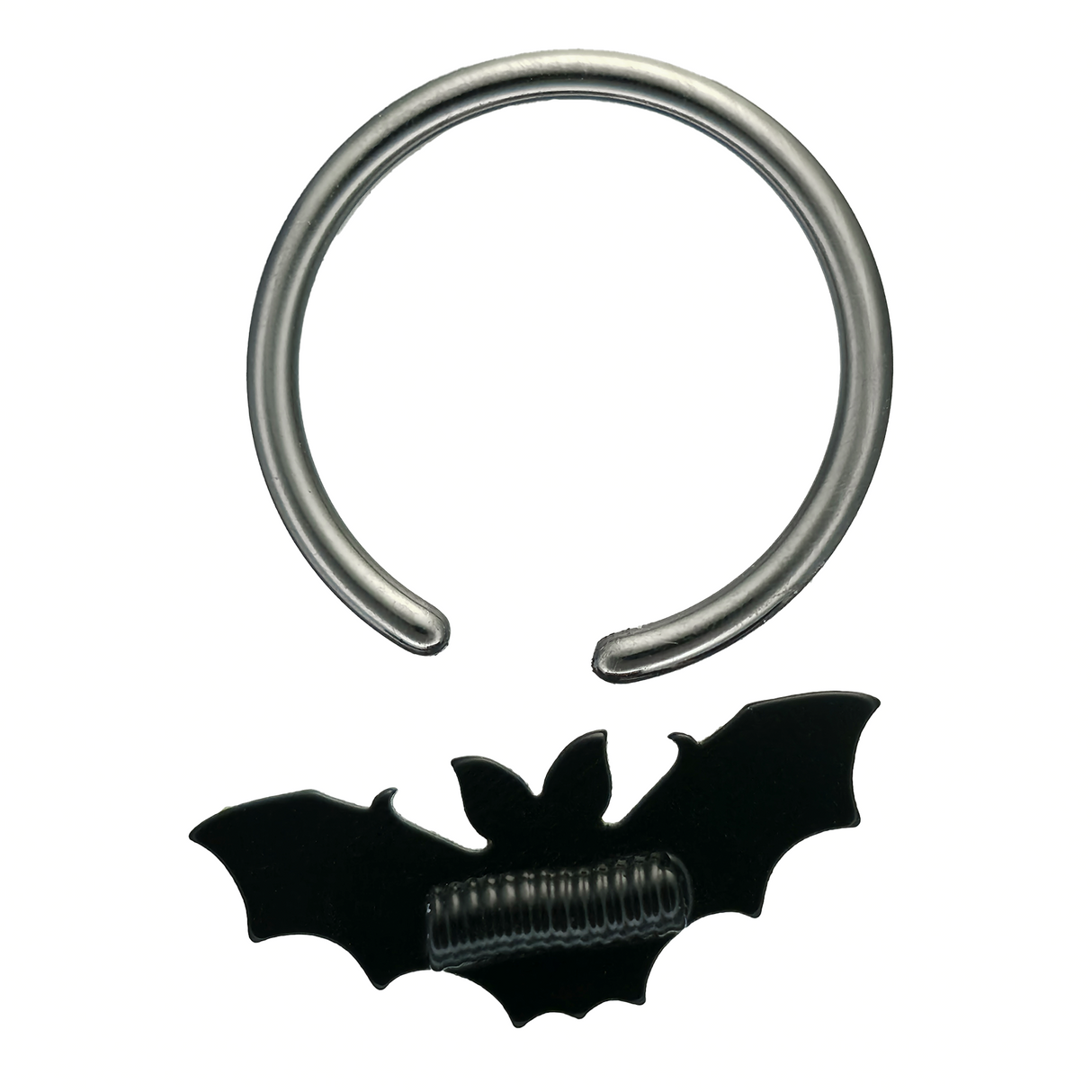 back side of halloween bat captive bead ring