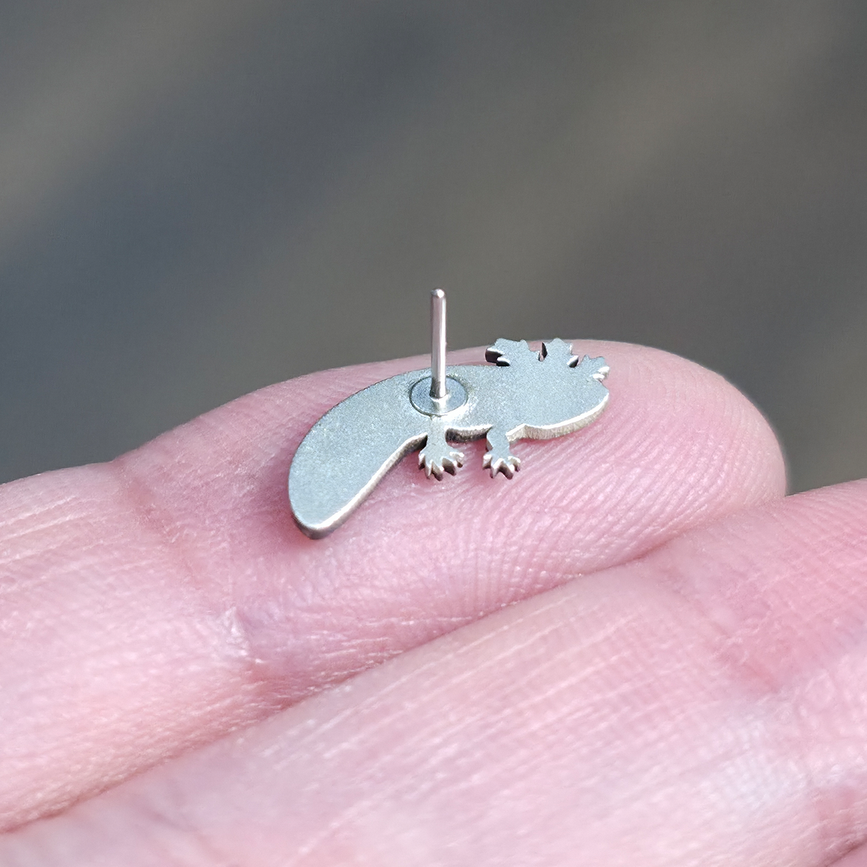 back side of axolotl threadless stud for nose and ear piercings