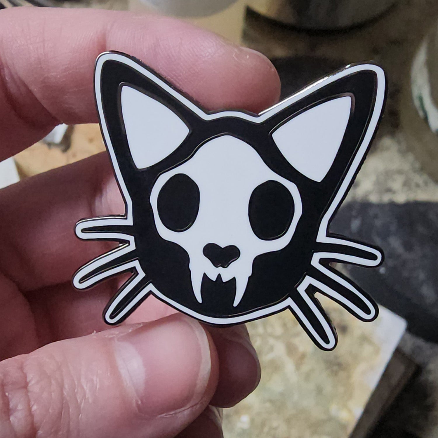 Cat Skull Enamel Pin - Metal Lotus