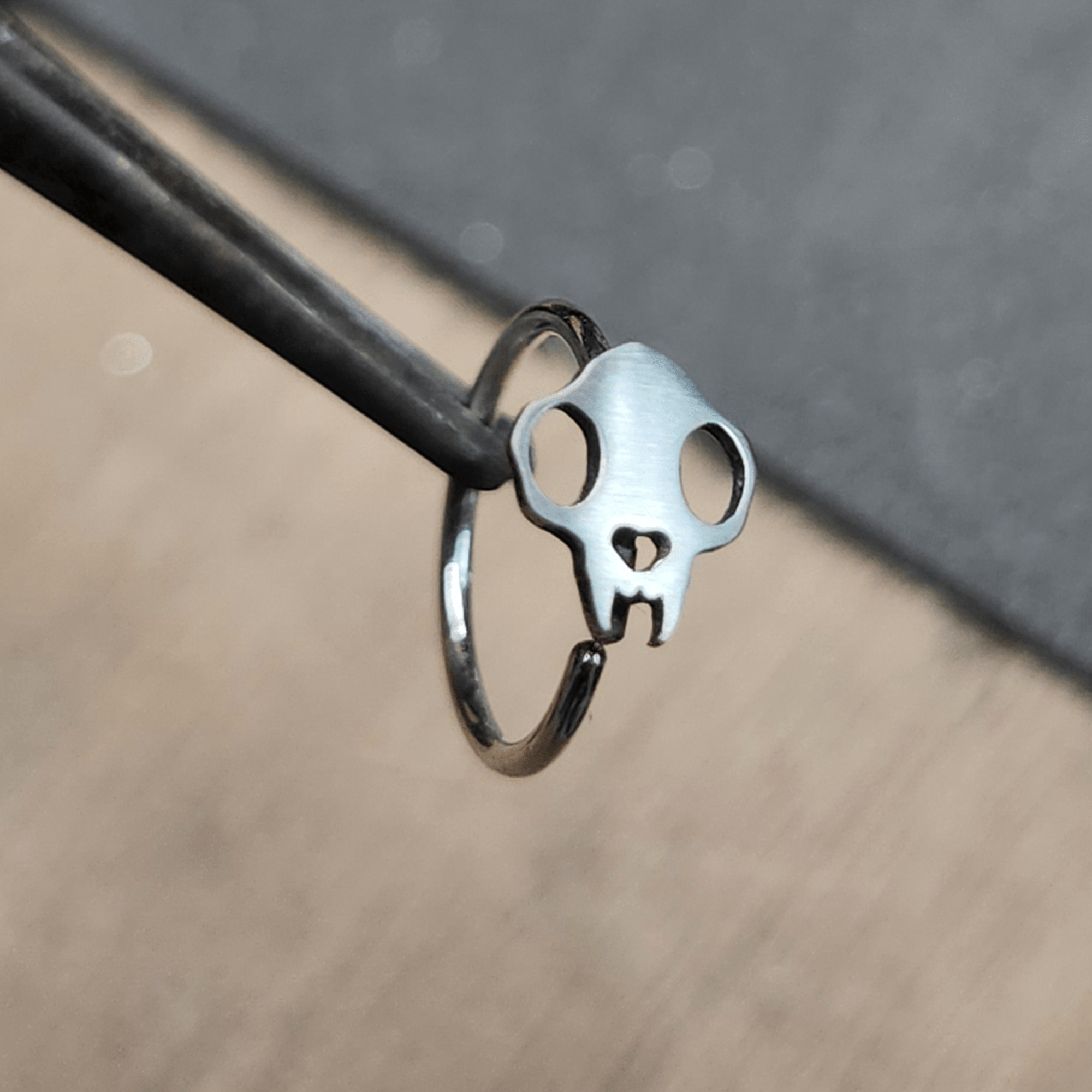 Cat Skull Nose Hoop - Metal Lotus