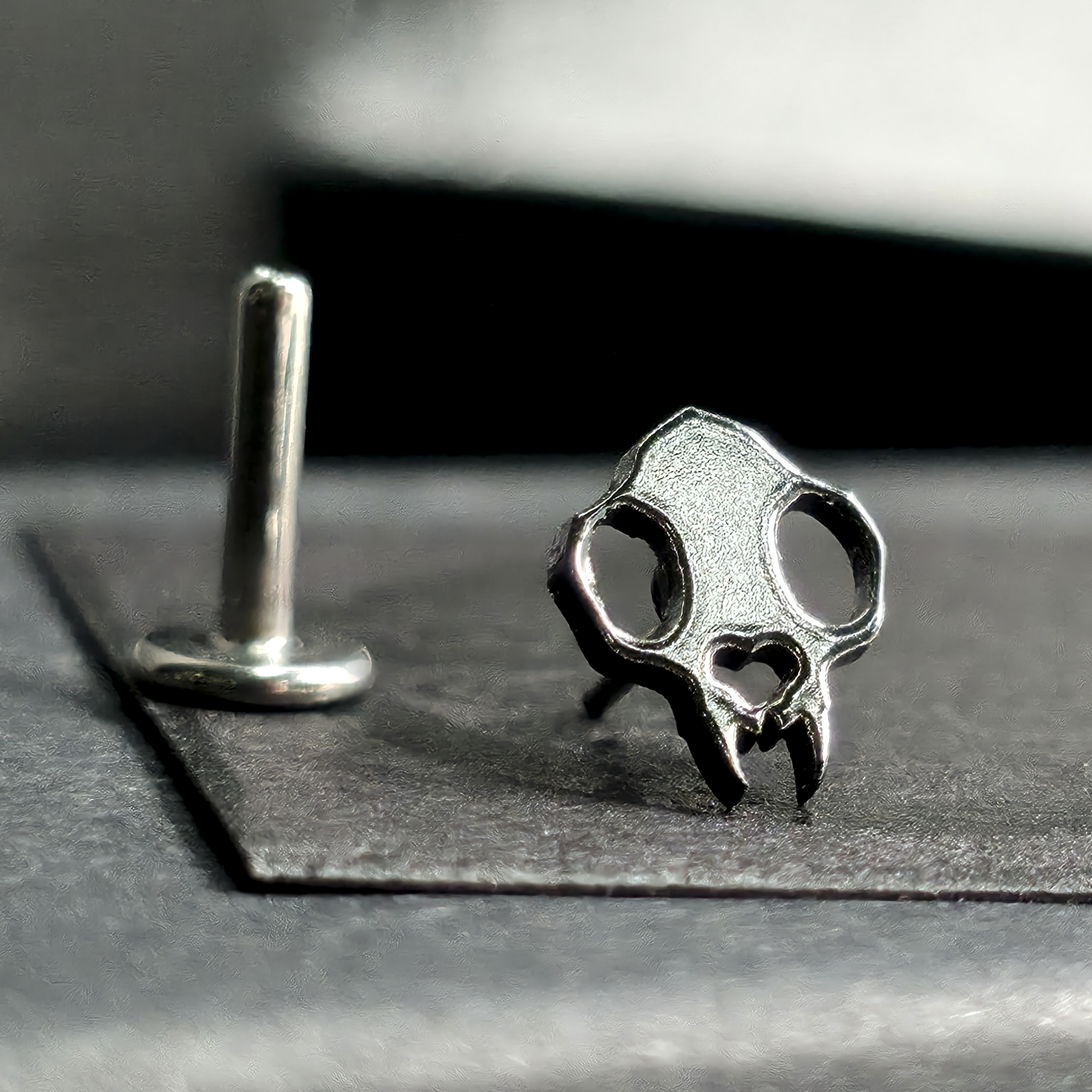 cat skull silhouette nose stud with labret backing