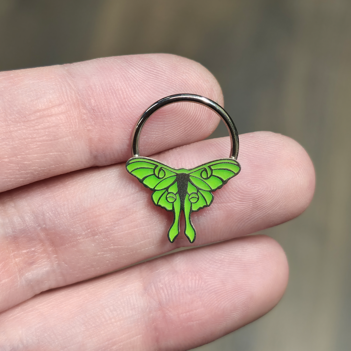 glow in the dark luna moth septum and daith ring