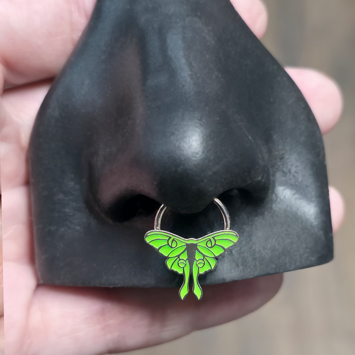 glow in the dark luna moth septum and daith ring