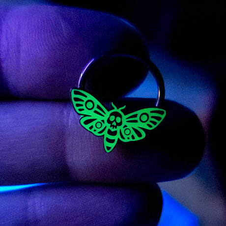 glow in the dark green deaths head moth captive bead ring