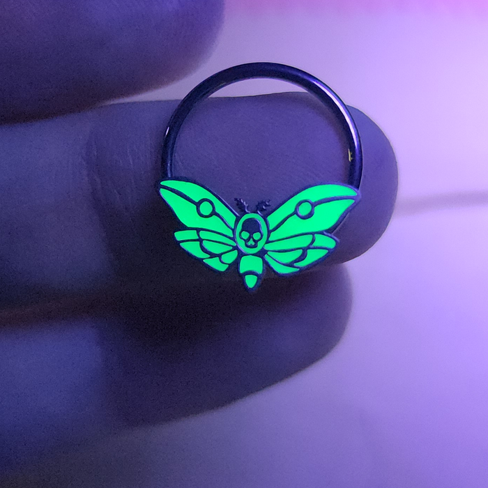 glow in the dark green deaths head moth septum ring