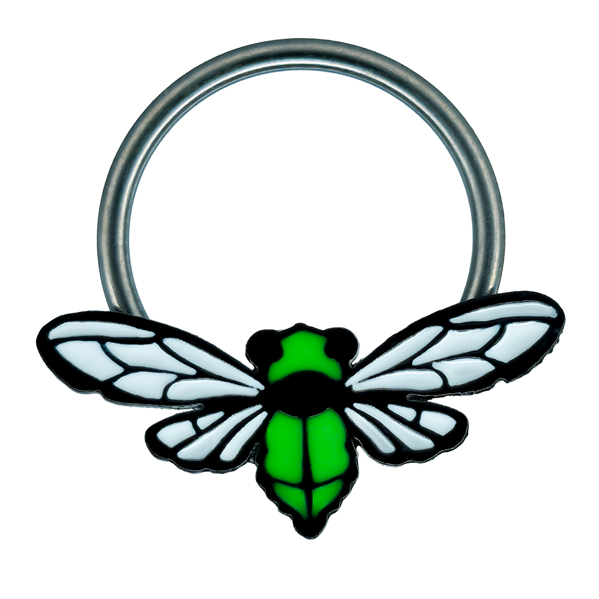 green cicada captive bead ring