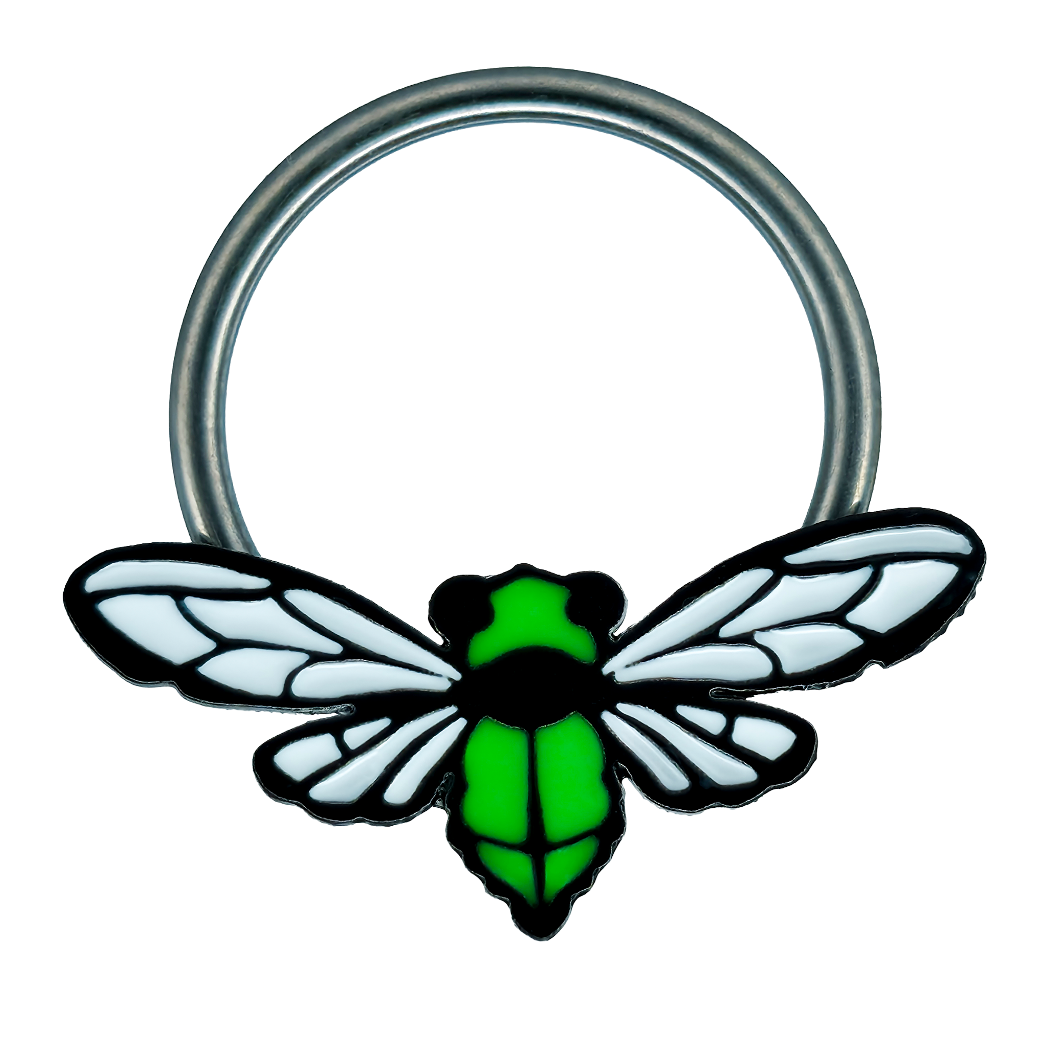 green cicada captive bead ring