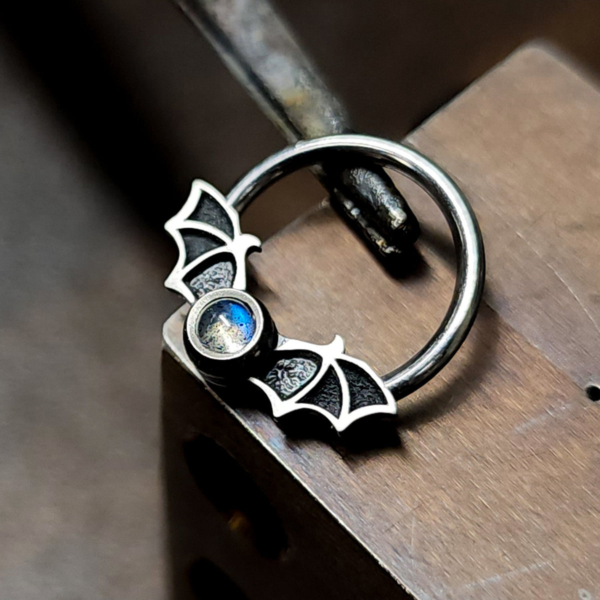 Labradorite Bat Septum + Daith Ring - Metal Lotus