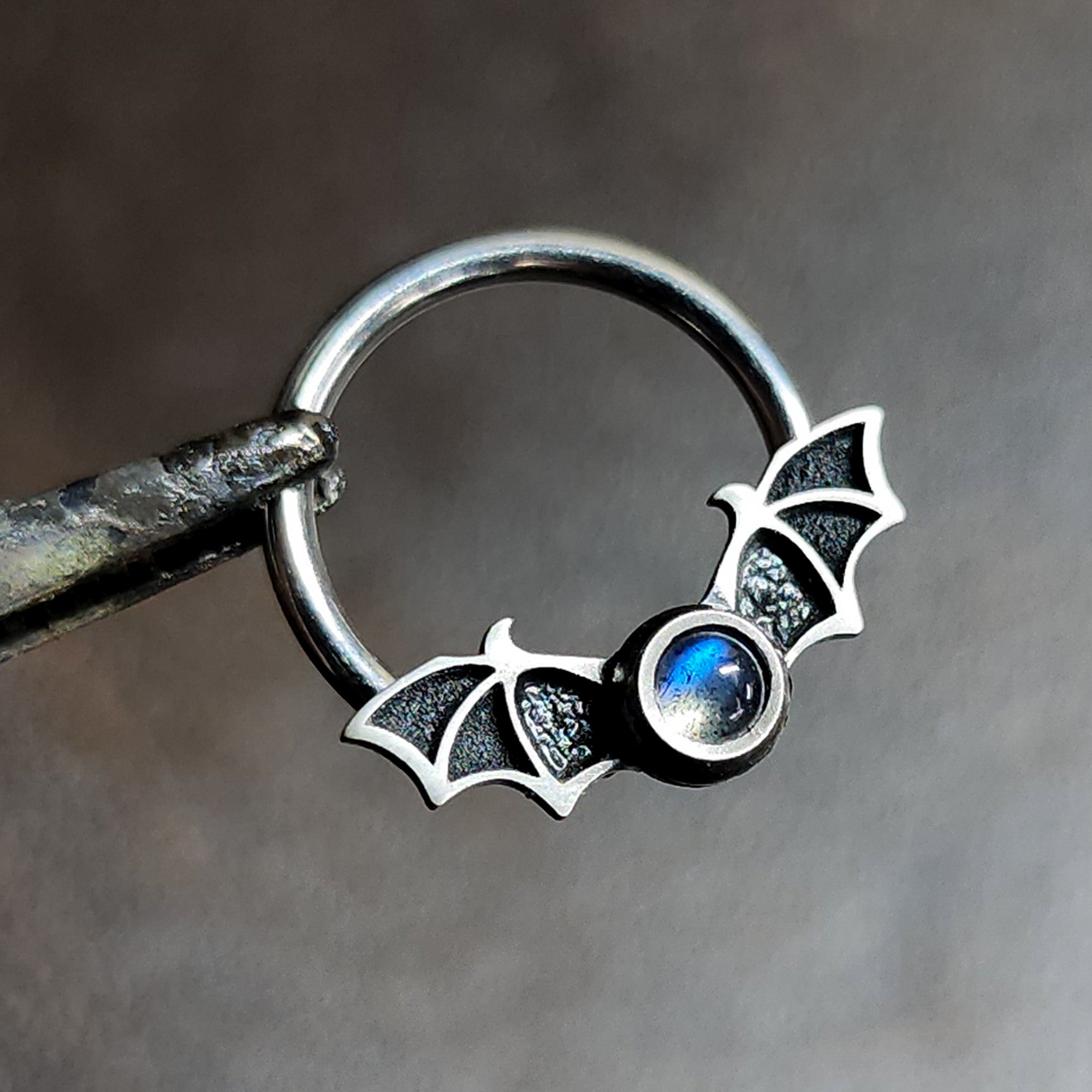 Labradorite Bat Septum + Daith Ring - Metal Lotus