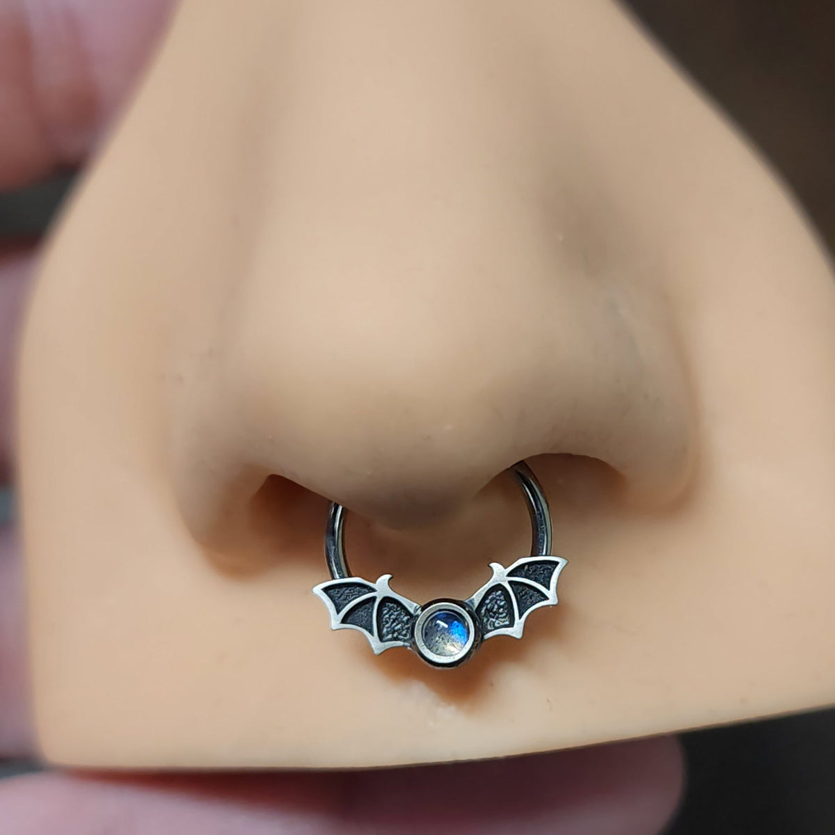 Labradorite Bat Septum + Daith Ring - Metal Lotus