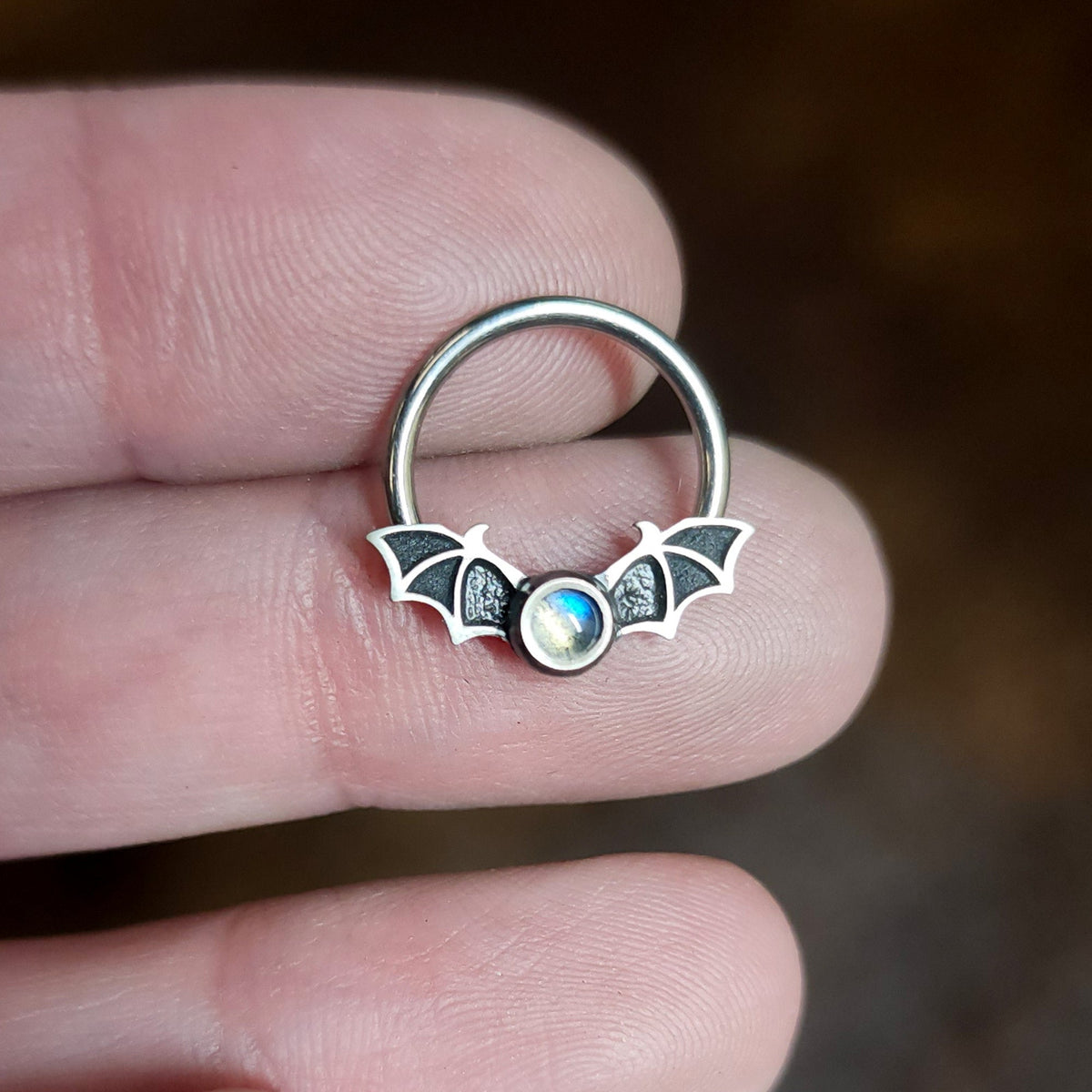 Labradorite Bat Septum + Daith Ring - Metal Lotus