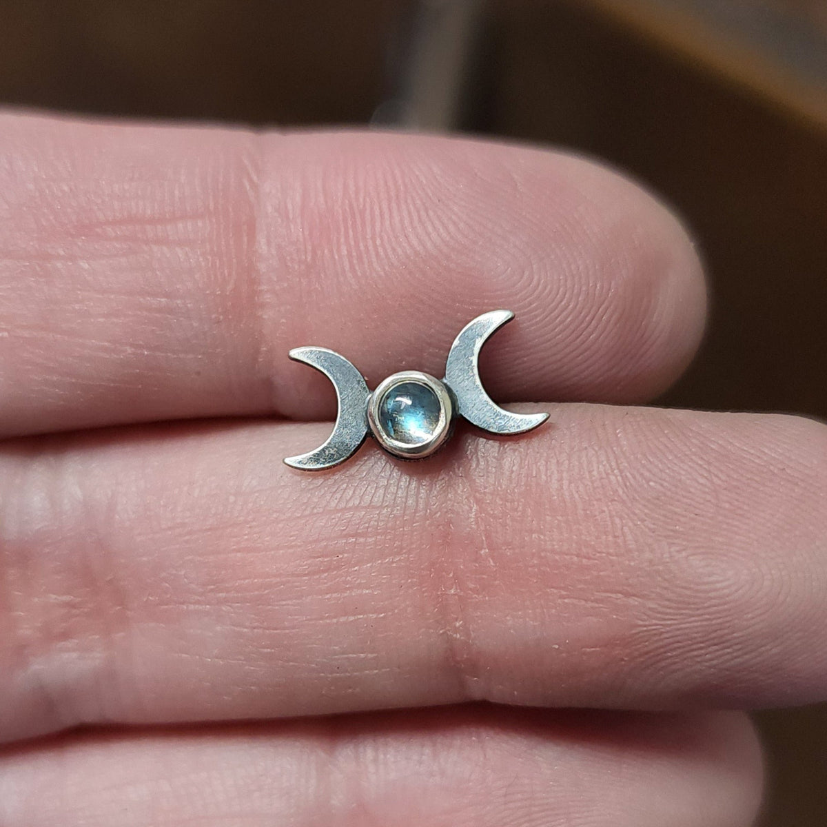 Labradorite Triple Moon Septum + Daith Ring - Metal Lotus