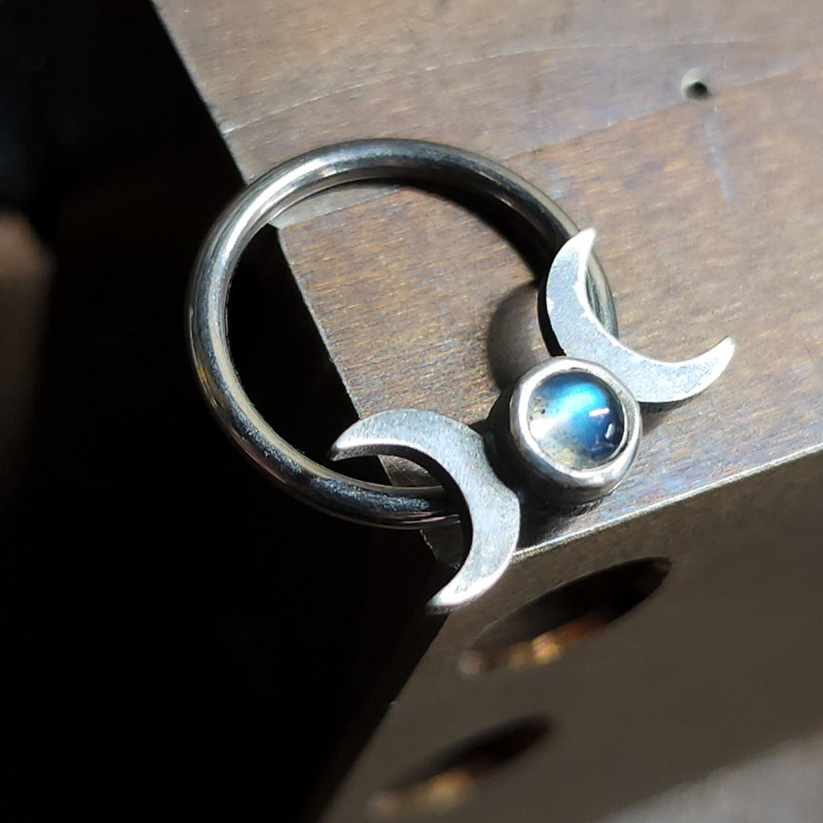 Labradorite Triple Moon Septum + Daith Ring - Metal Lotus