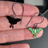 back side of luna moth dangle earring