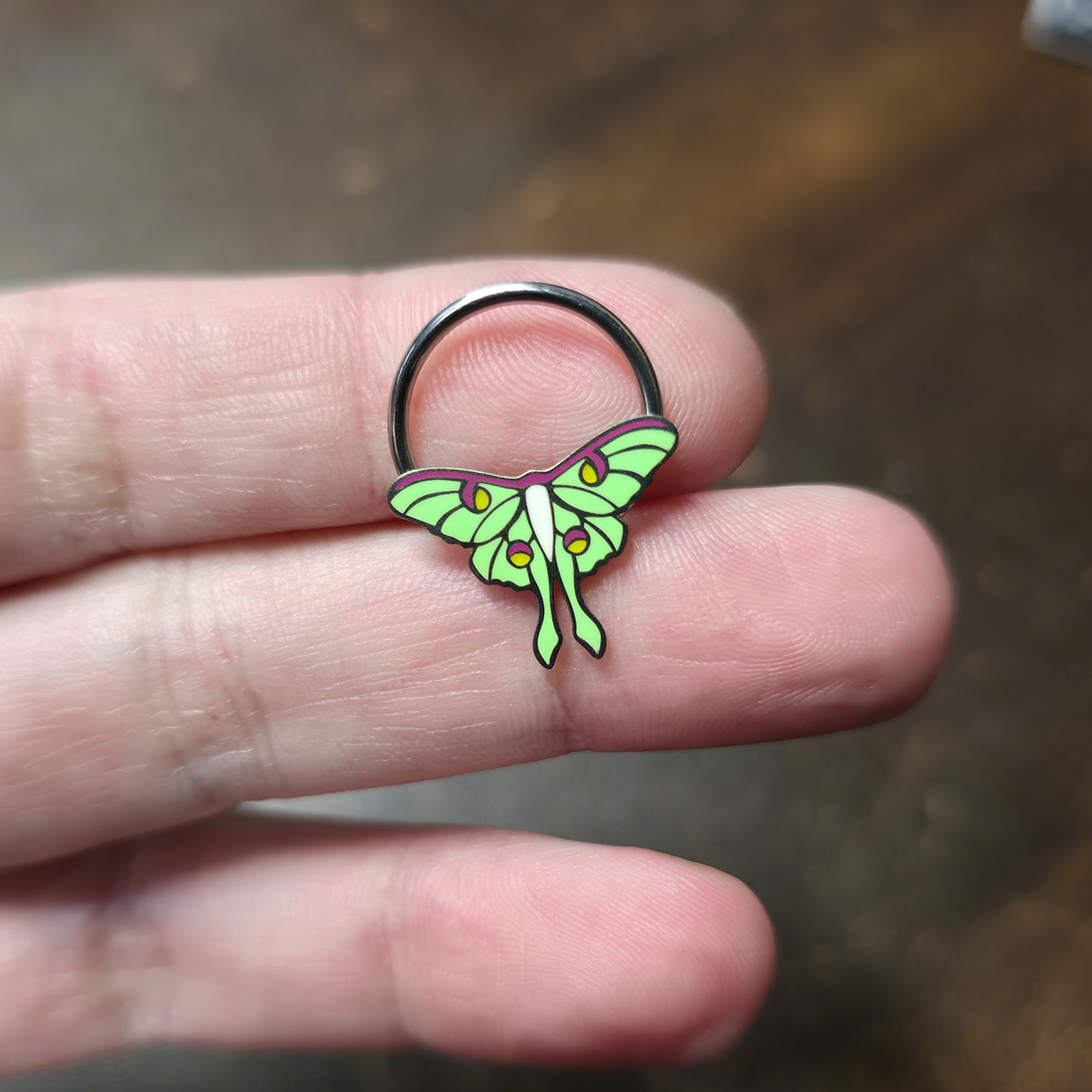 luna moth septum ring and daith earring