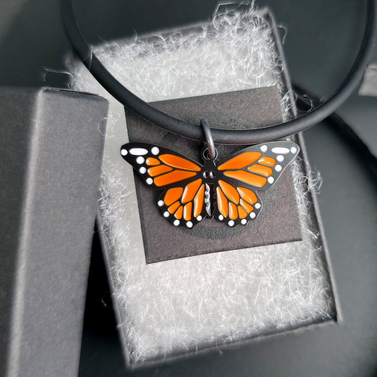 monarch butterfly necklace in jewelry box