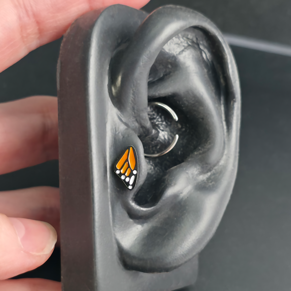 Monarch Butterfly Top Wing Nose Stud + Earring