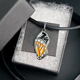 monarch butterfly chrysalis necklace in jewelry box