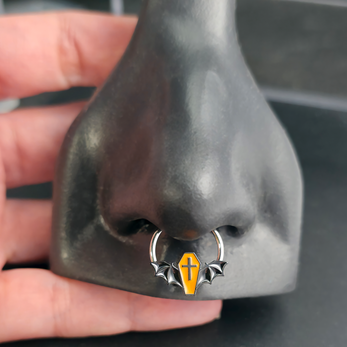 Halloween Orange & Black Coffin Bat Septum + Daith Ring