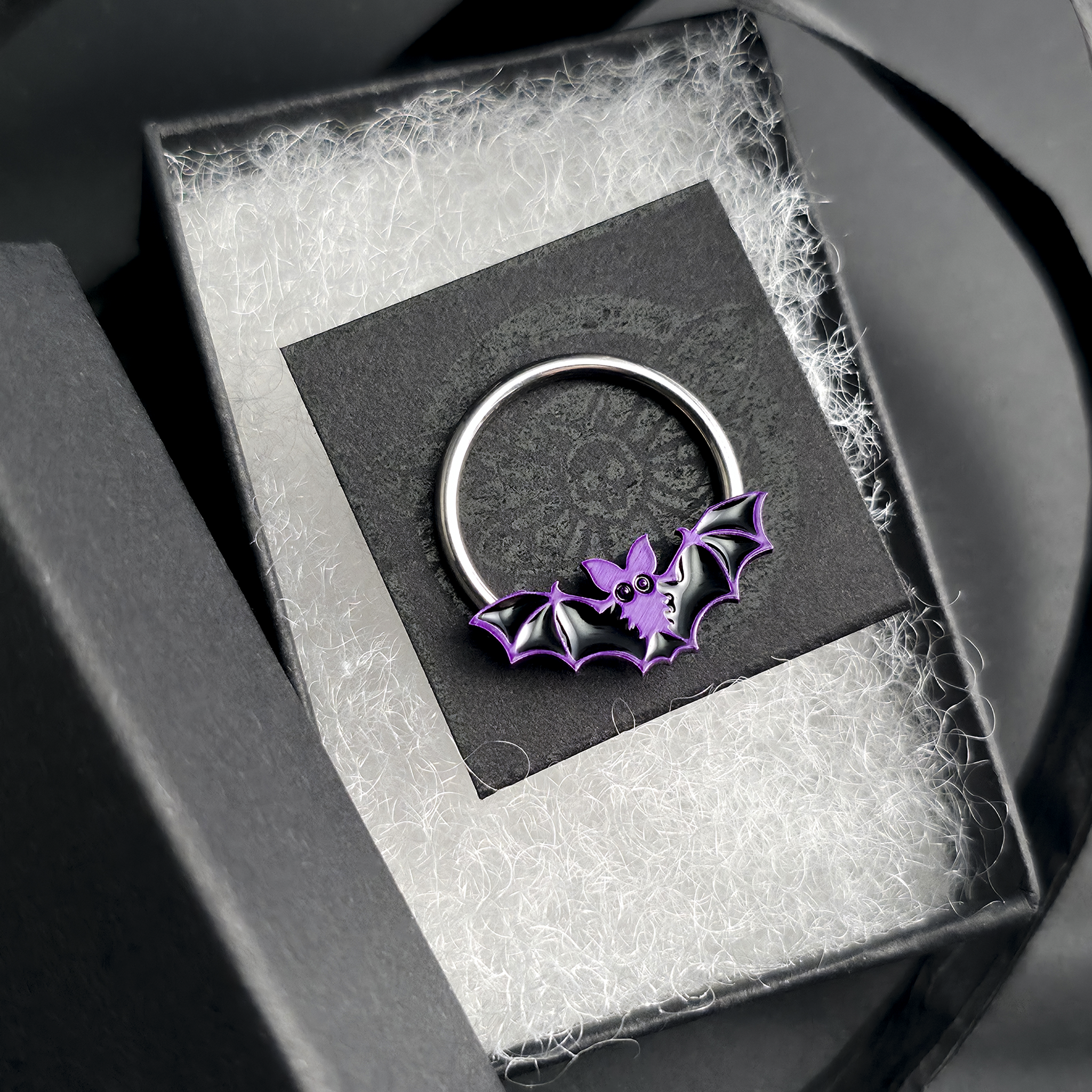 halloween bat septum ring in jewelry box