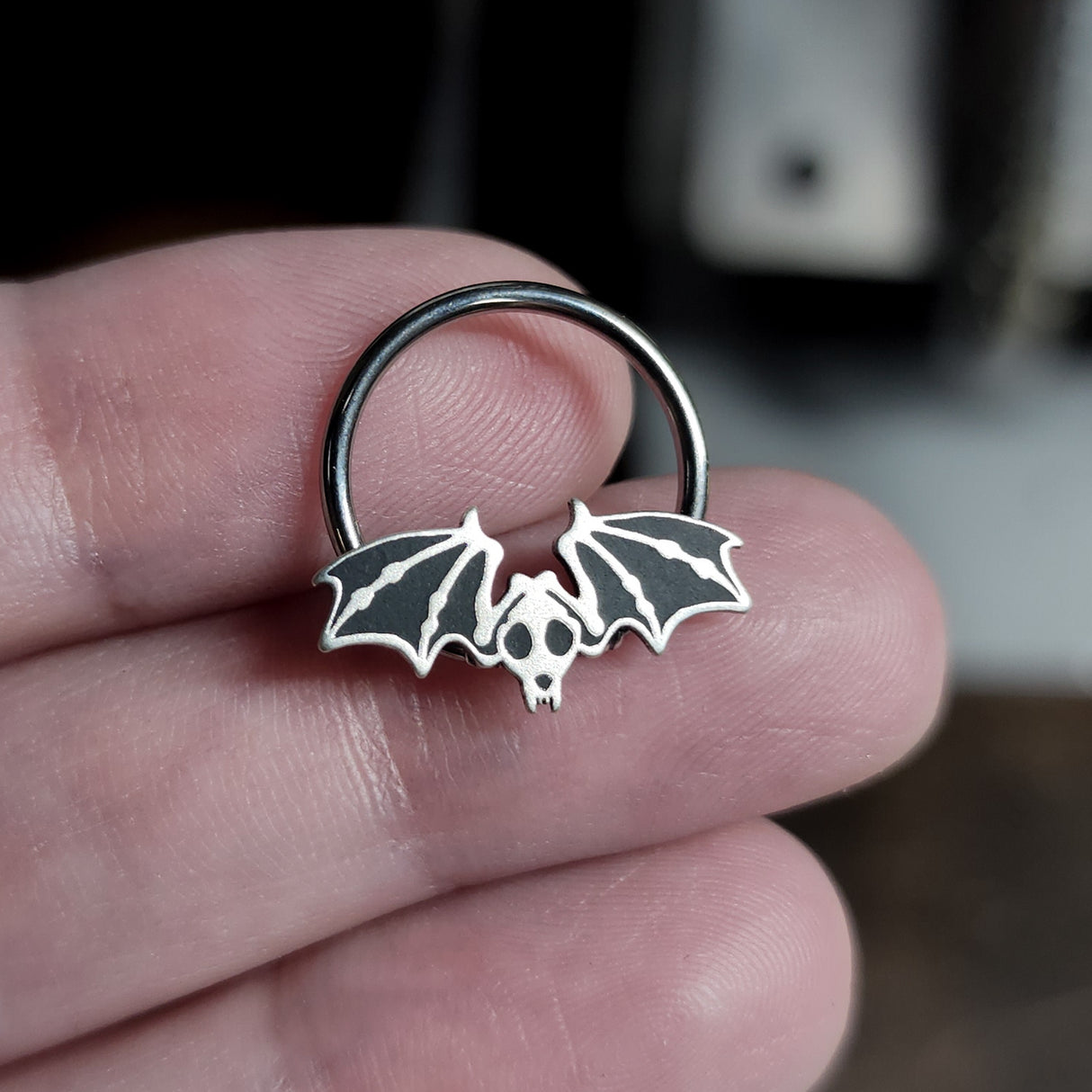bat skeleton captive bead ring