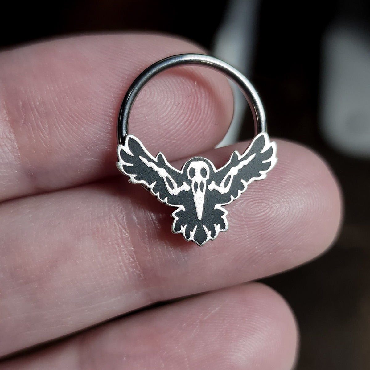 raven skeleton captive bead ring