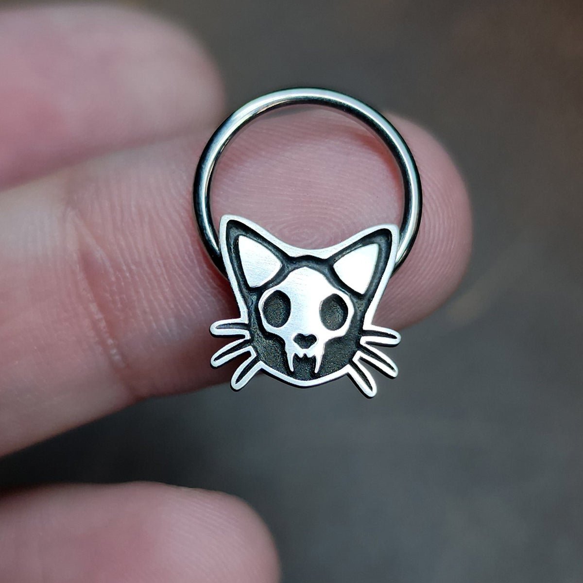 Skull Cat Septum + Daith Ring - Metal Lotus