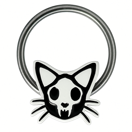 black and white cat skull captive bead ring