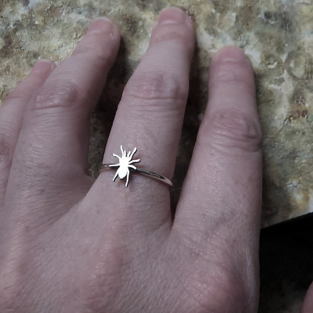 Tiny Tarantula Stacking Ring - Metal Lotus