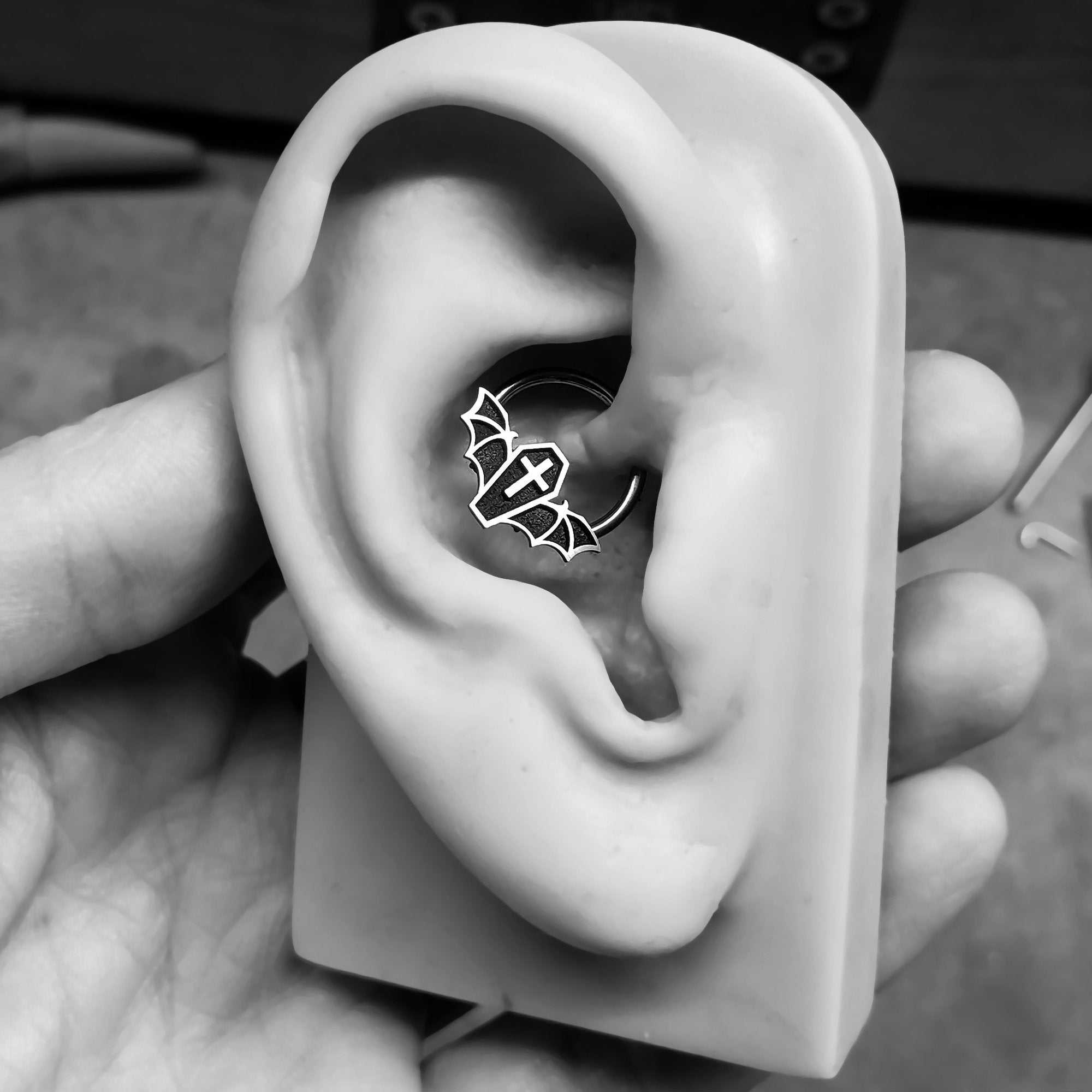 16G Coffin Bat Captive Bead Ring - Metal Lotus