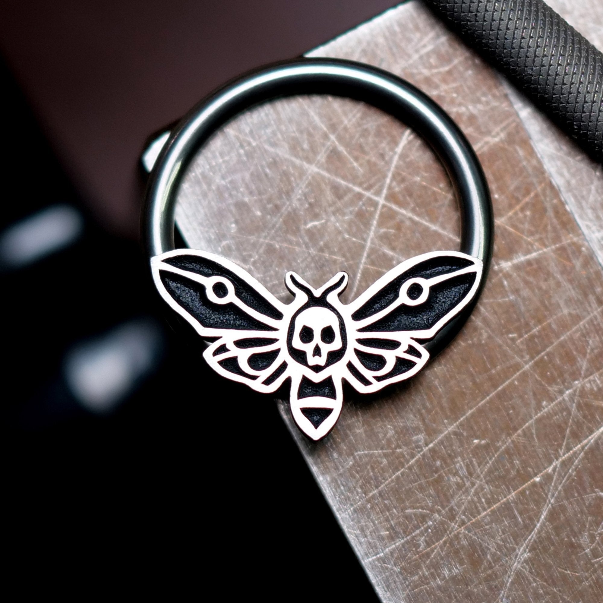 16G Death Moth Captive Bead Ring (Antennae) - Metal Lotus