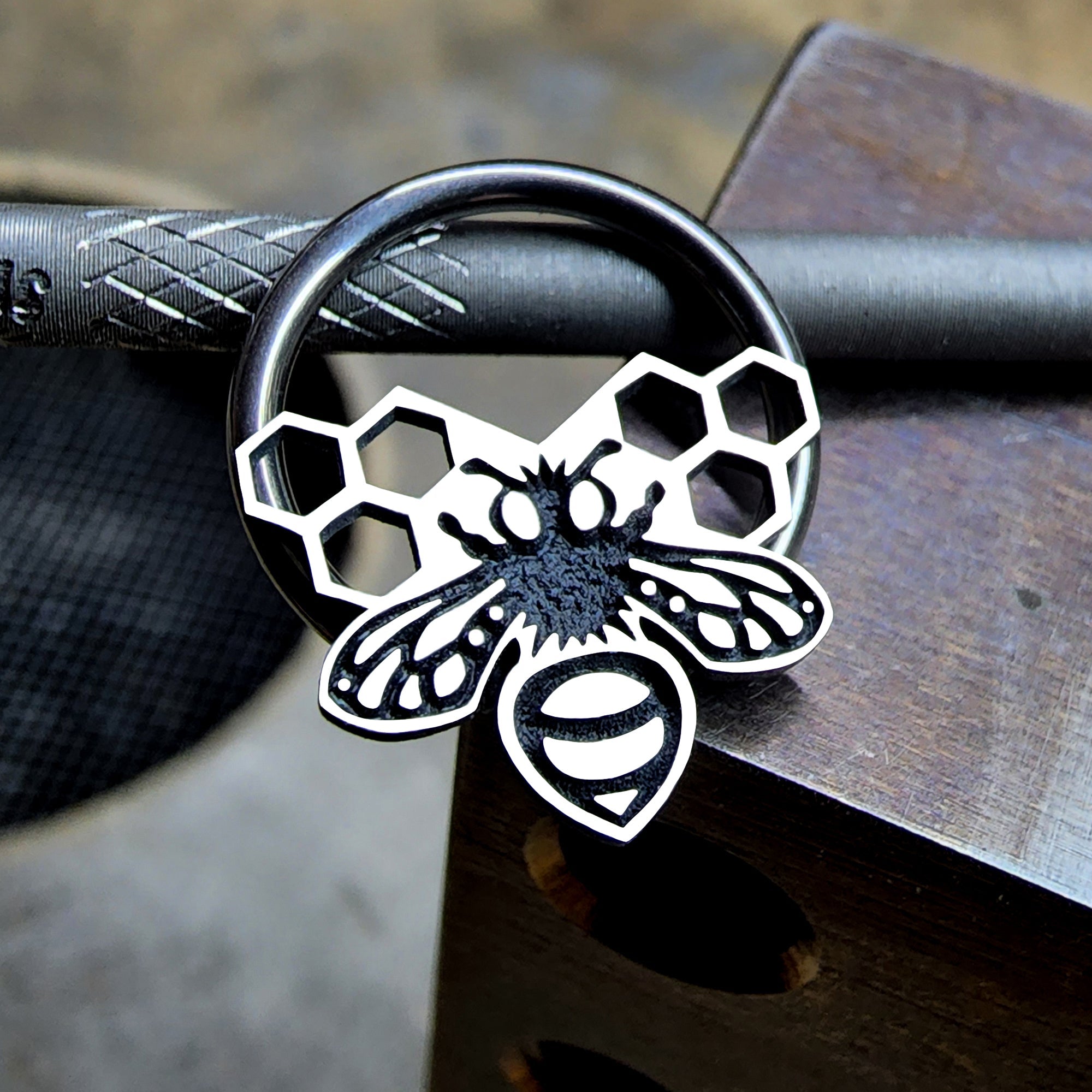 16G Honey Comb Bee Captive Ring - Metal Lotus