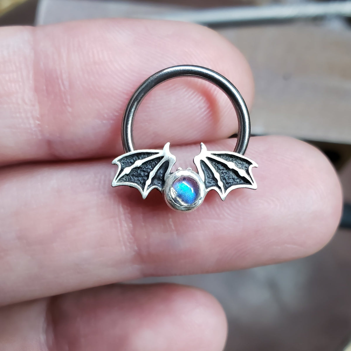 16G Labradorite Bat Captive Bead Ring - Metal Lotus