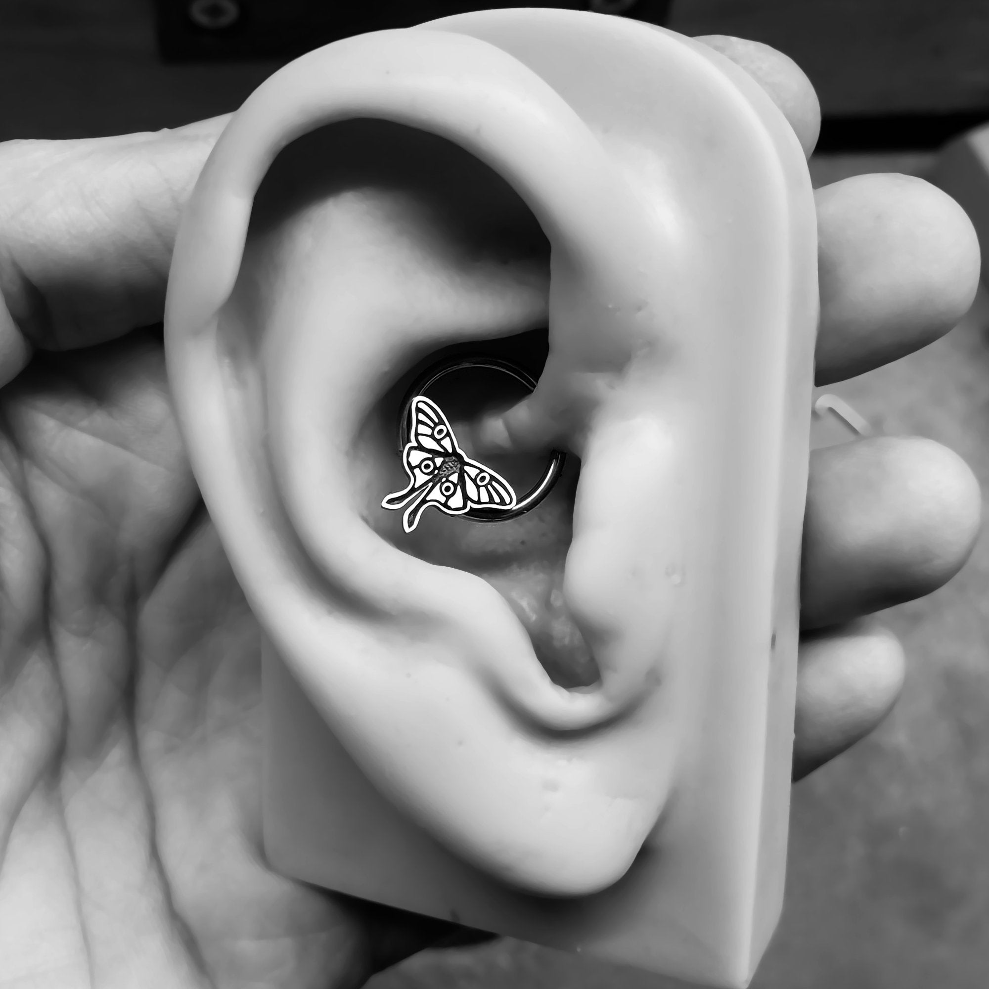 16G Luna Moth Captive Bead Ring - Metal Lotus