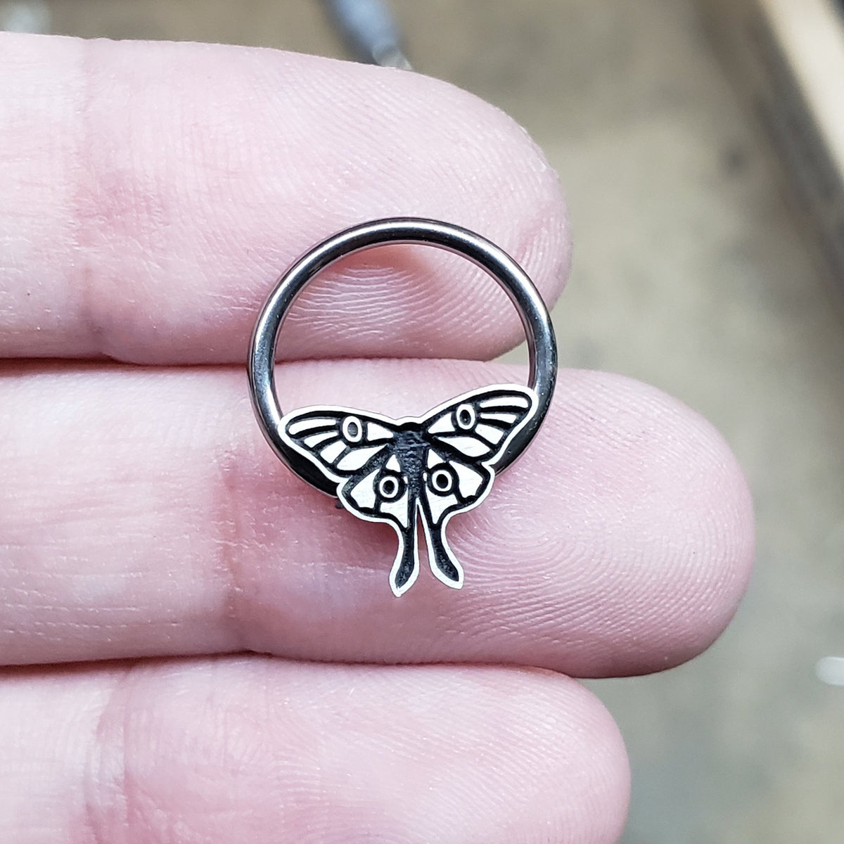 16G Luna Moth Captive Bead Ring - Metal Lotus