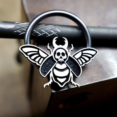 16G Skull Beetle Captive Bead Ring - Metal Lotus
