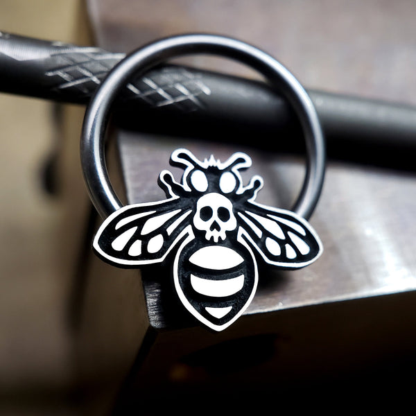 16G Skull Honey Bee Captive Bead Ring - Metal Lotus