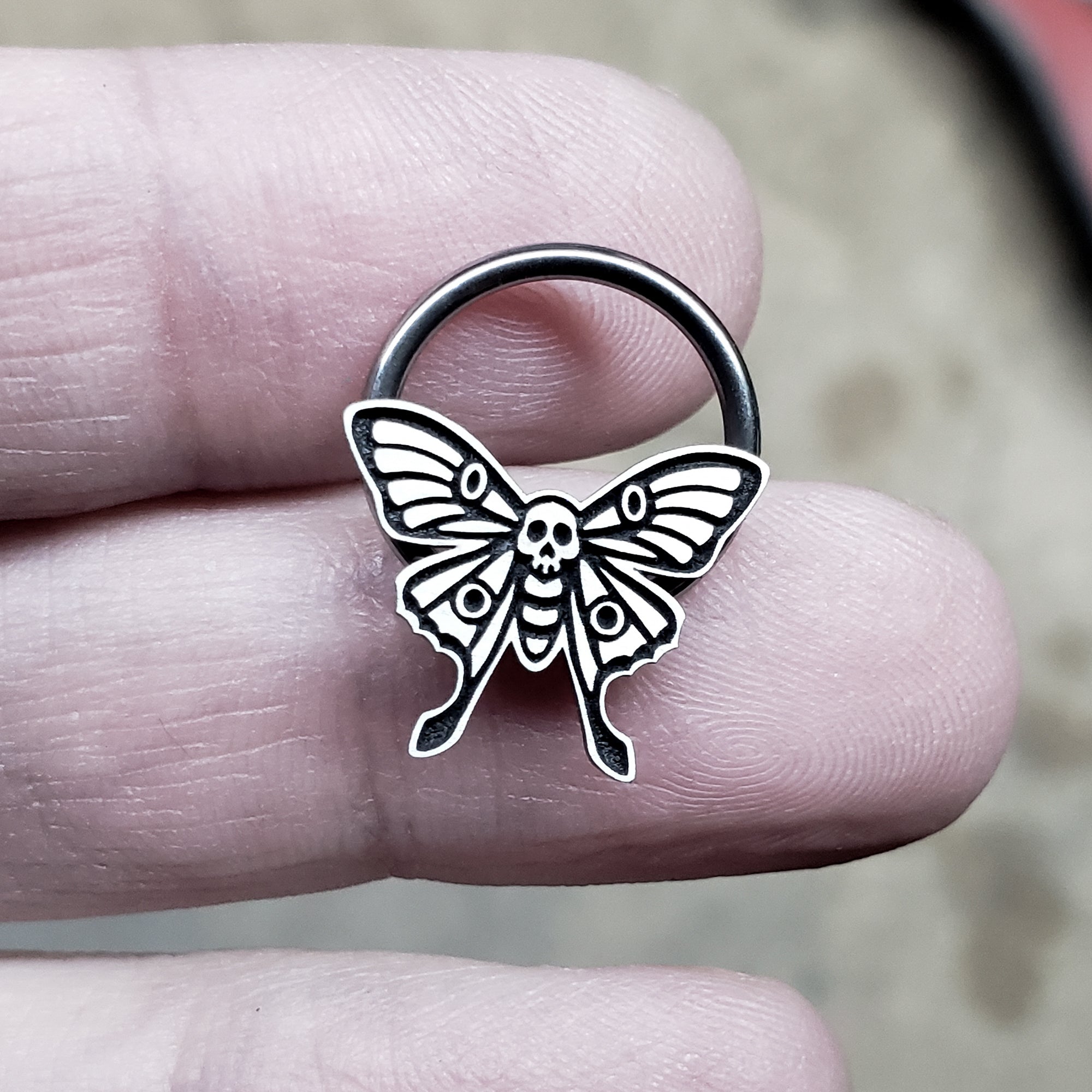 16G Skull Luna Moth Captive Bead Ring - Metal Lotus