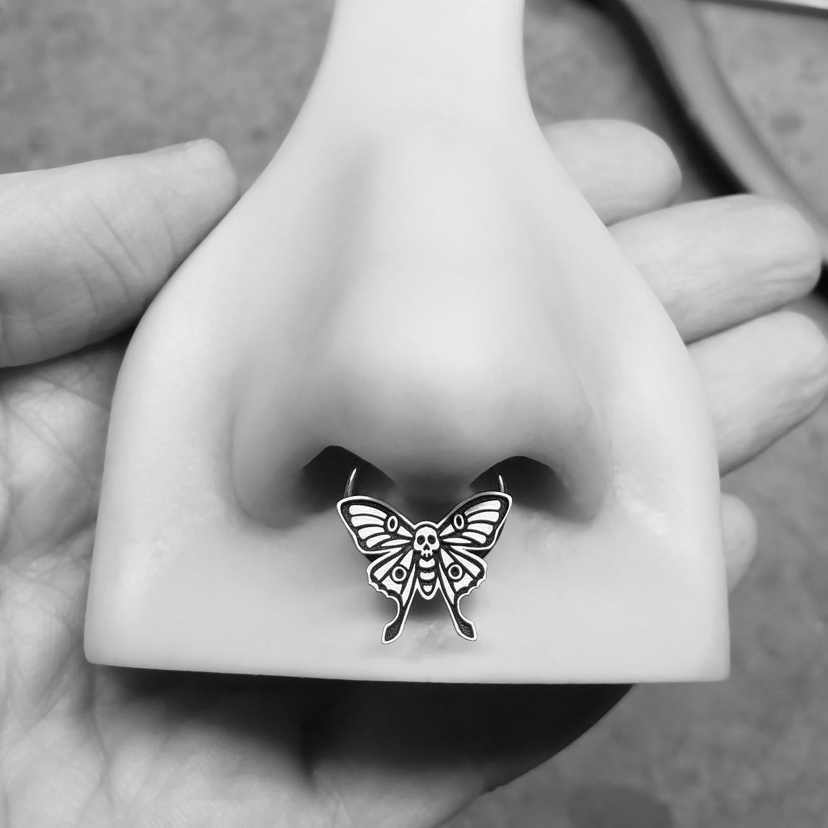 16G Skull Luna Moth Captive Bead Ring - Metal Lotus