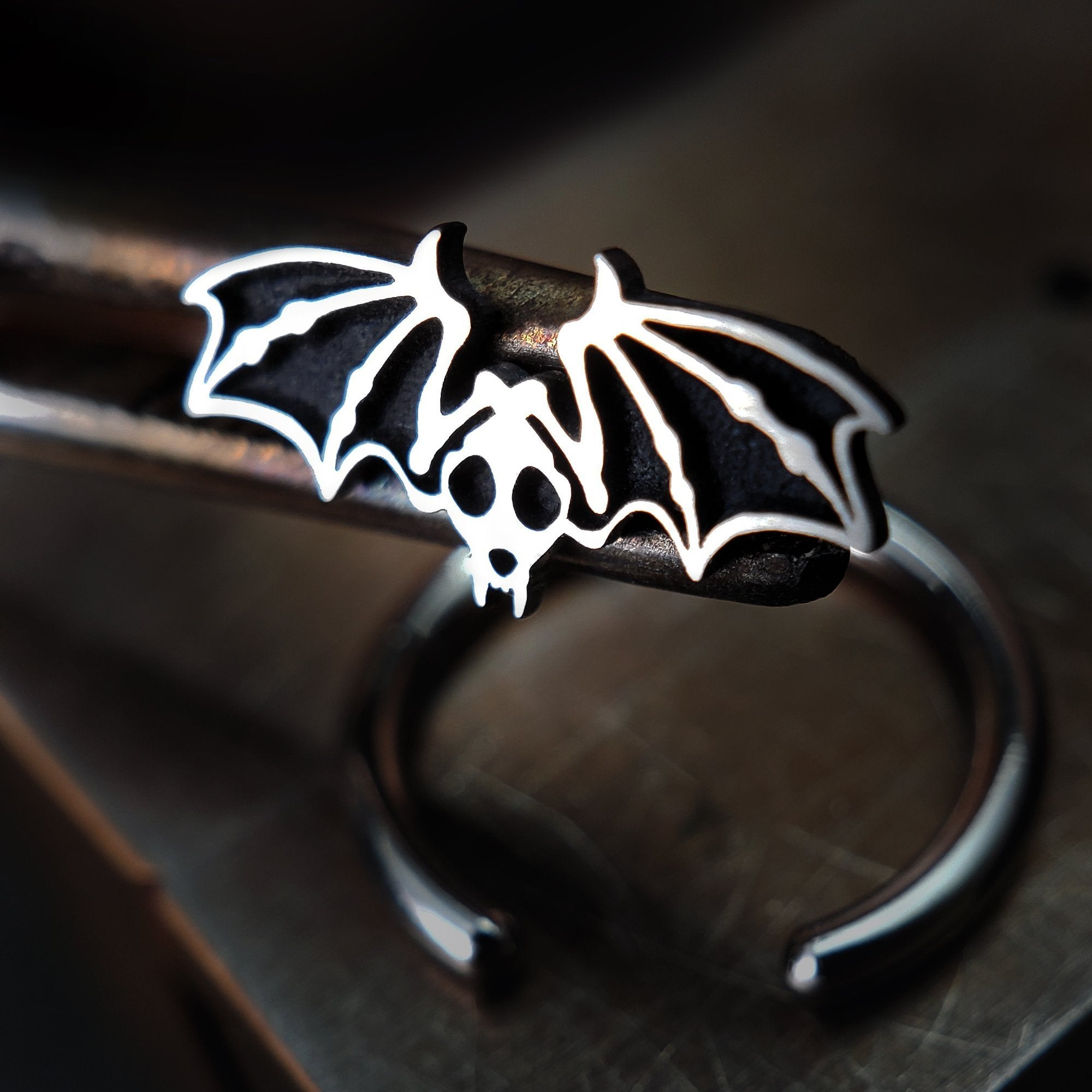 Bat Skeleton Captive Bead Ring - Metal Lotus